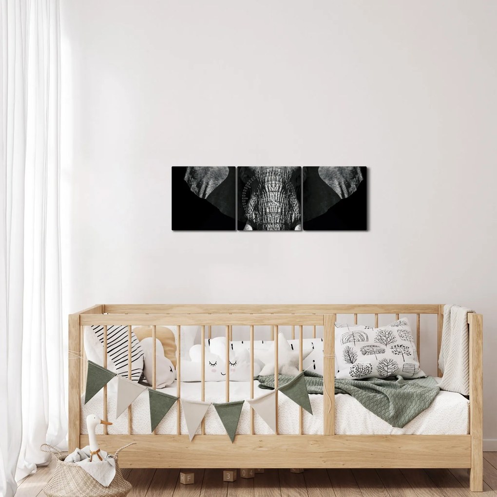 Obraz - Słoń na czarnym tle (z zegarem) (90x30 cm)