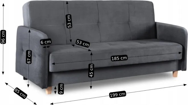 Sofa z Funkcją Spania CUBA Rozkładana Wersalka Dwuosobowa Szara Nowoczesna do Salonu