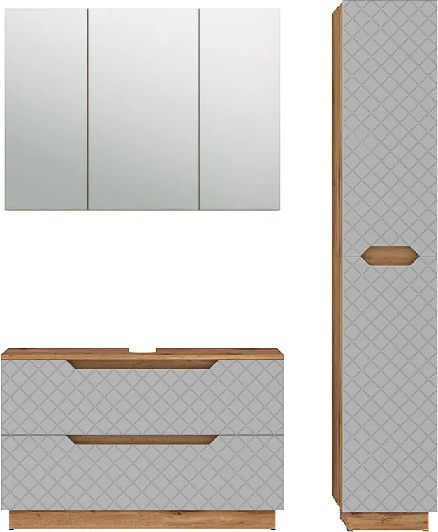 Zestaw mebli łazienkowych dąb/szary ze strukturą płytek 99.4x32x62.5 lotta
