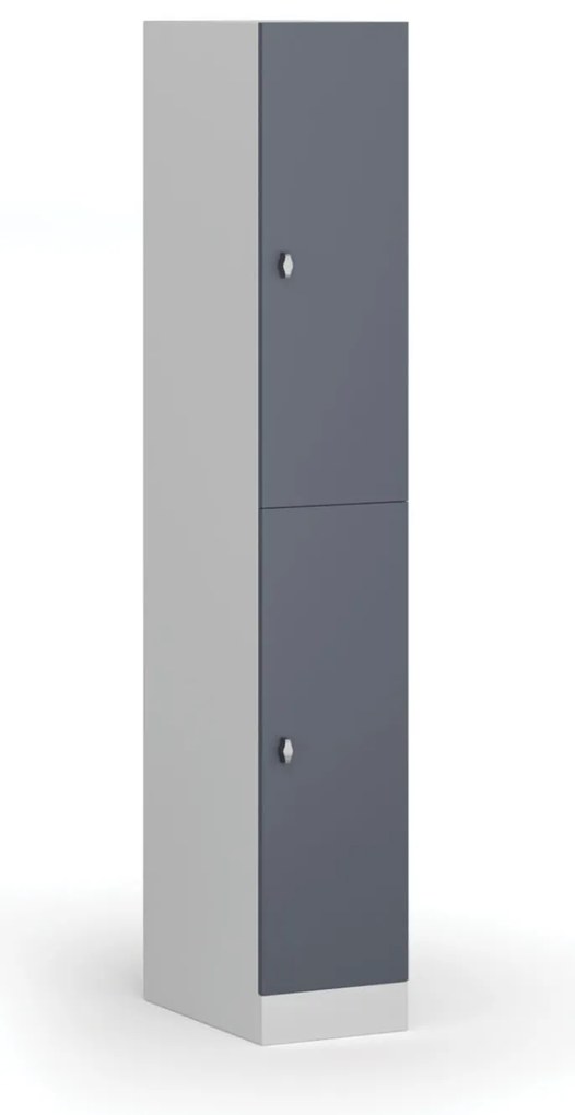 Szafka skrytkowa, 2 schowki, 1850 x 300 x 500 mm, demontaż, zamek obrotowy, drzwi ciemnoszare