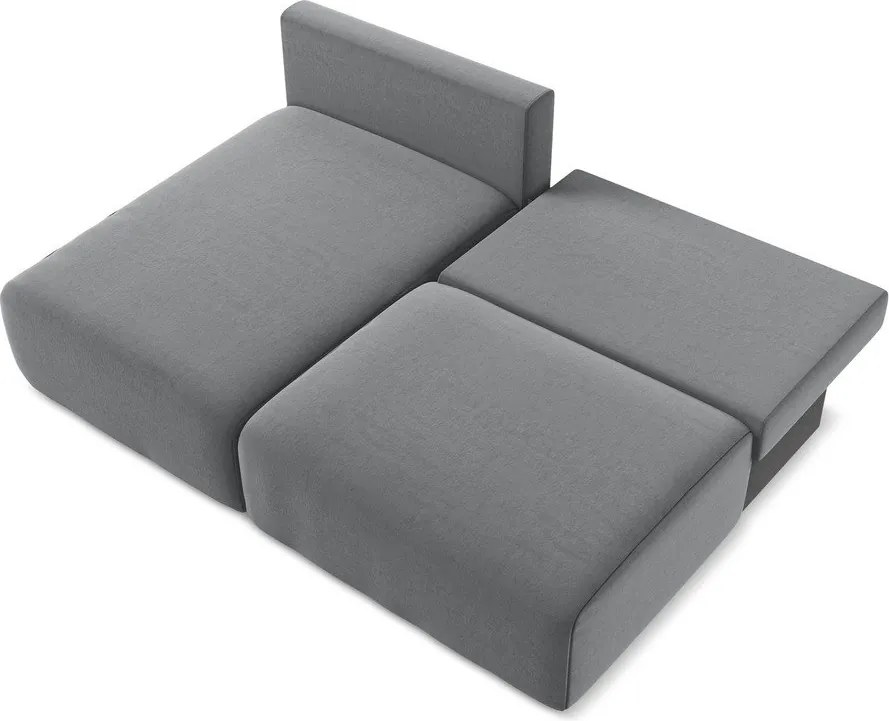 Szary aksamitny rozkładany narożnik ze schowkiem (lewostronny/z szezlongiem) Kalena – Makamii