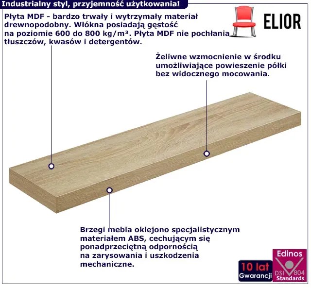Samowiszaca półka ścienna 80 dąb sonoma - Helior 10X