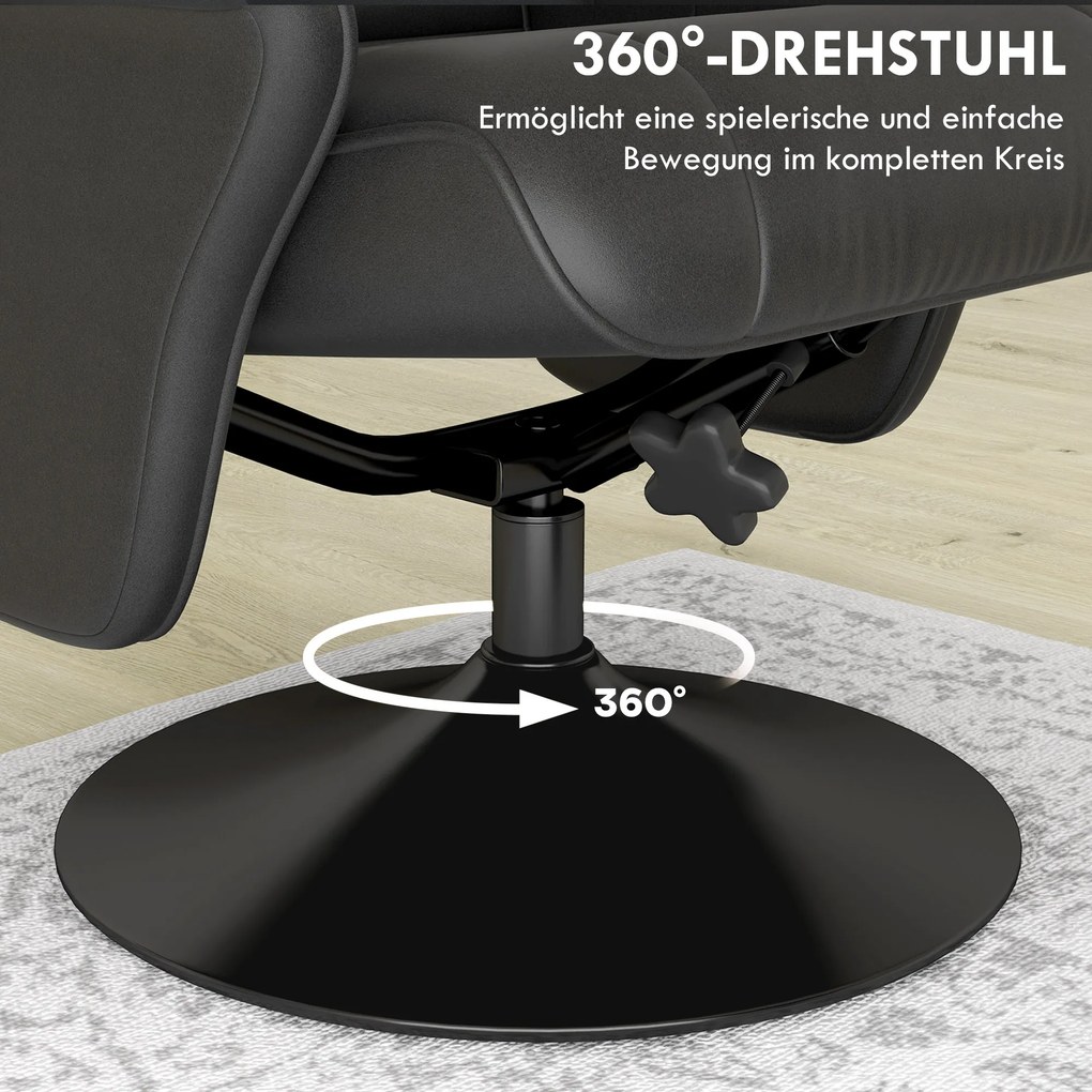 HOMCOM Fotel obrotowy ergonomiczny z podnóżkiem czarny wygodny fotel relaksacyjny do salonu do 150 kg | Aosom PL