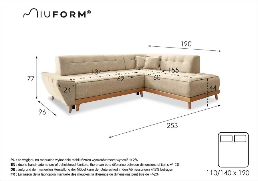 Beżowy rozkładany narożnik Miuform Dazzling Daisy L, prawostronny