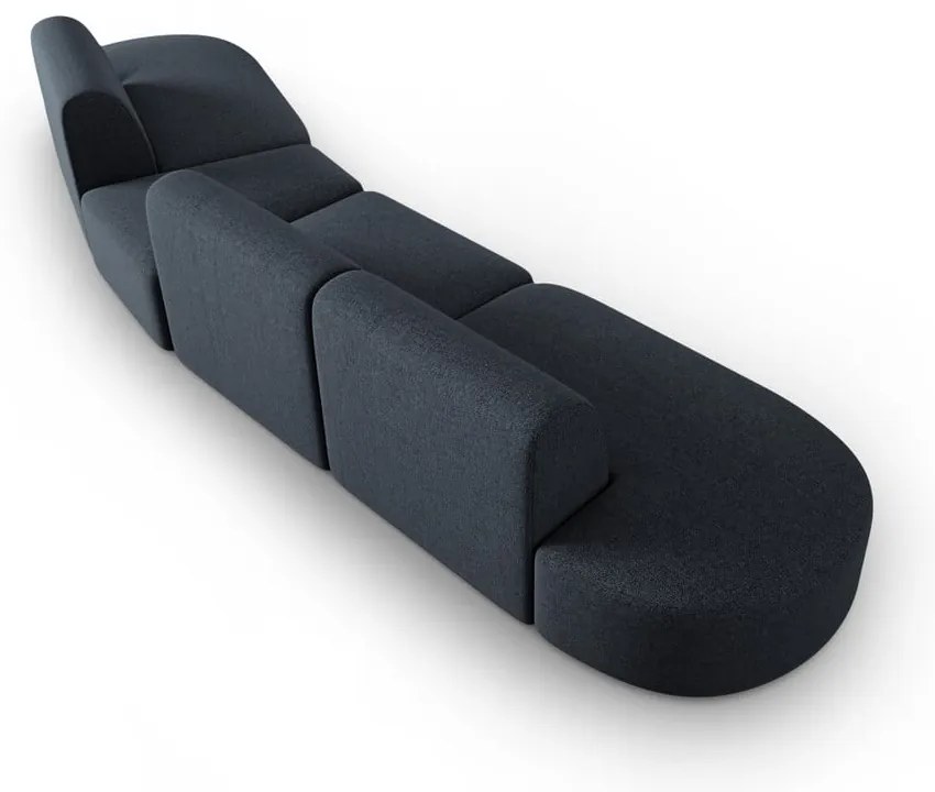 Niebieska sofa z tkaniny szenilowej prawostronna 428 cm Paolo – Milo Casa