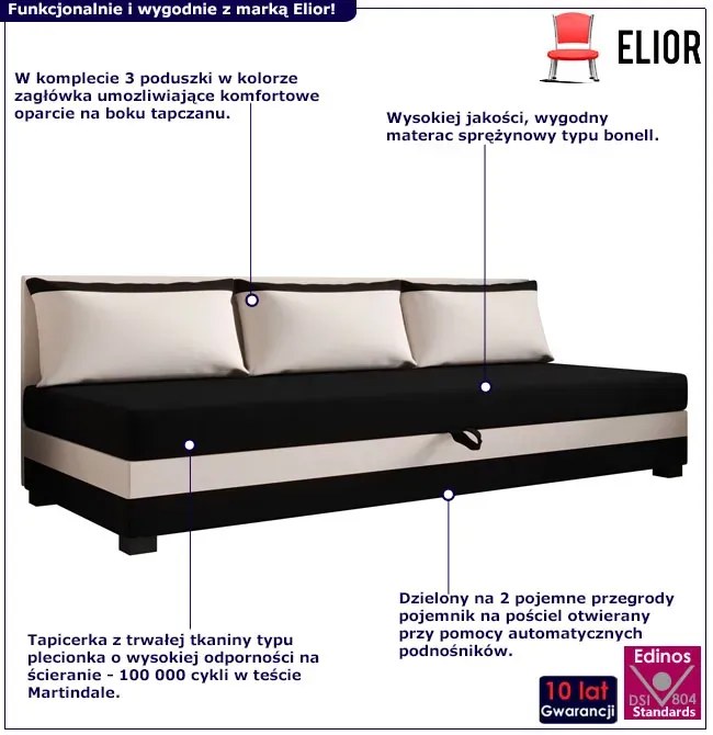 Tapczan z poduszkami czarny + ecru E1-W42