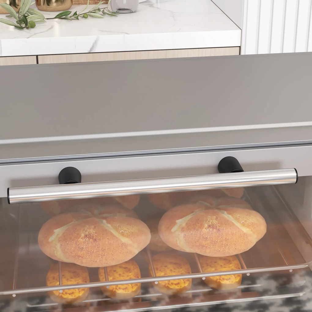 HOMCOM Minipiekarnik 9L, Mini piekarnik z blachą, rusztem, regulowaną temperaturą i czasem pieczenia, stal nierdzewna, srebrny