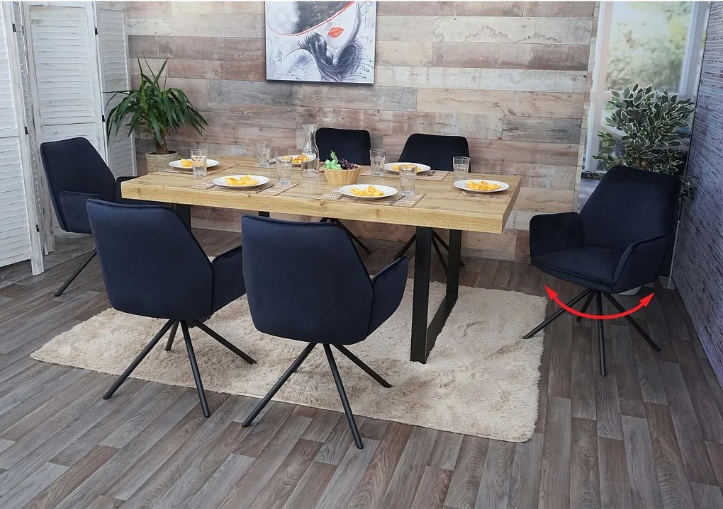 Krzesło do jadalni MCW-G67 (zestaw 6 sztuk),  antracytowo-niebieski, czarne nogi