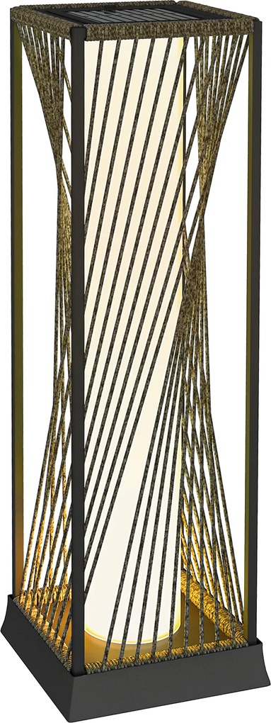 Outsunny Lampa Słoneczna Stojąca Rattan z Czujnikiem Światła 25 LED w Stylu Boho IP44 Wodoodporna Czarny+Szary