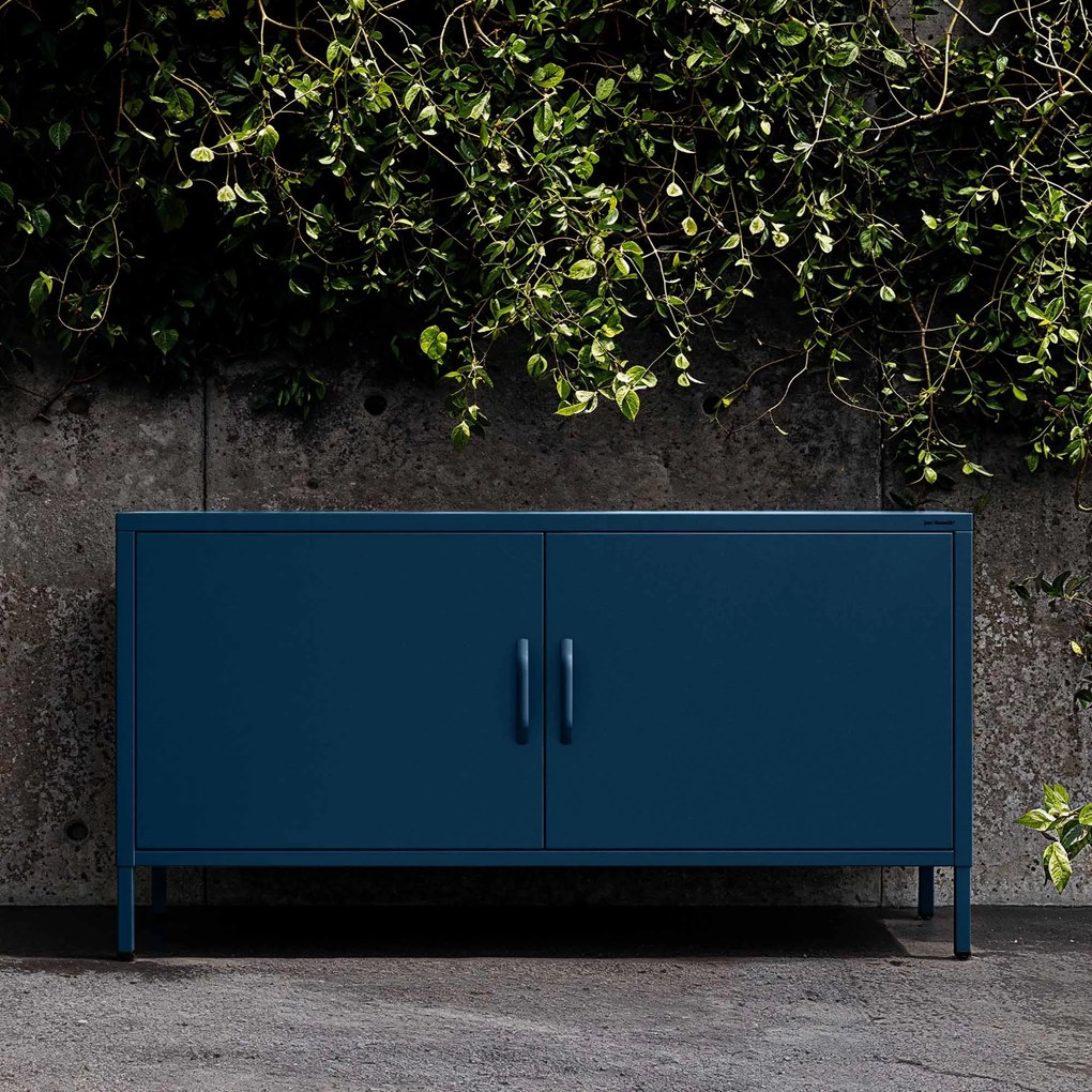 Szafka RTV metalowa na nóżkach granatowa, 1150x595x400 mm: ROSA Modern