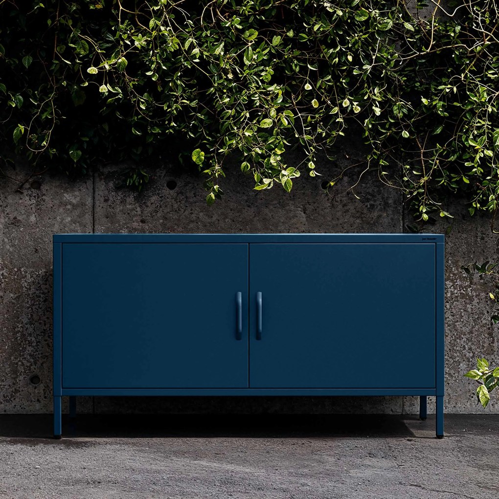 Szafka RTV metalowa na nóżkach granatowa Modern ROSA, 1150 x 595 x 400 mm