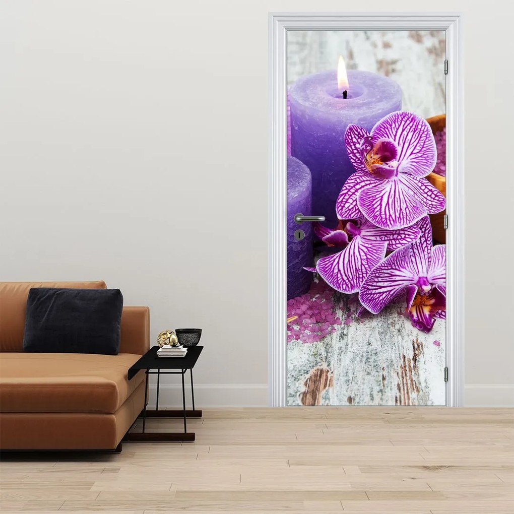 Fototapeta na drzwi - Orchidee i świece (95x205cm)