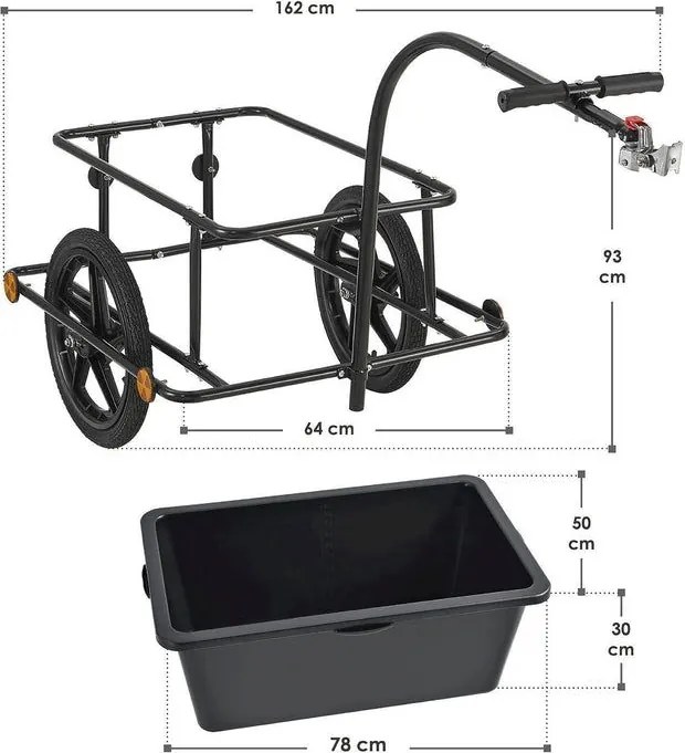 Wózek transportowy rowerowy 90 l, stalowy, plandeka, 80 kg