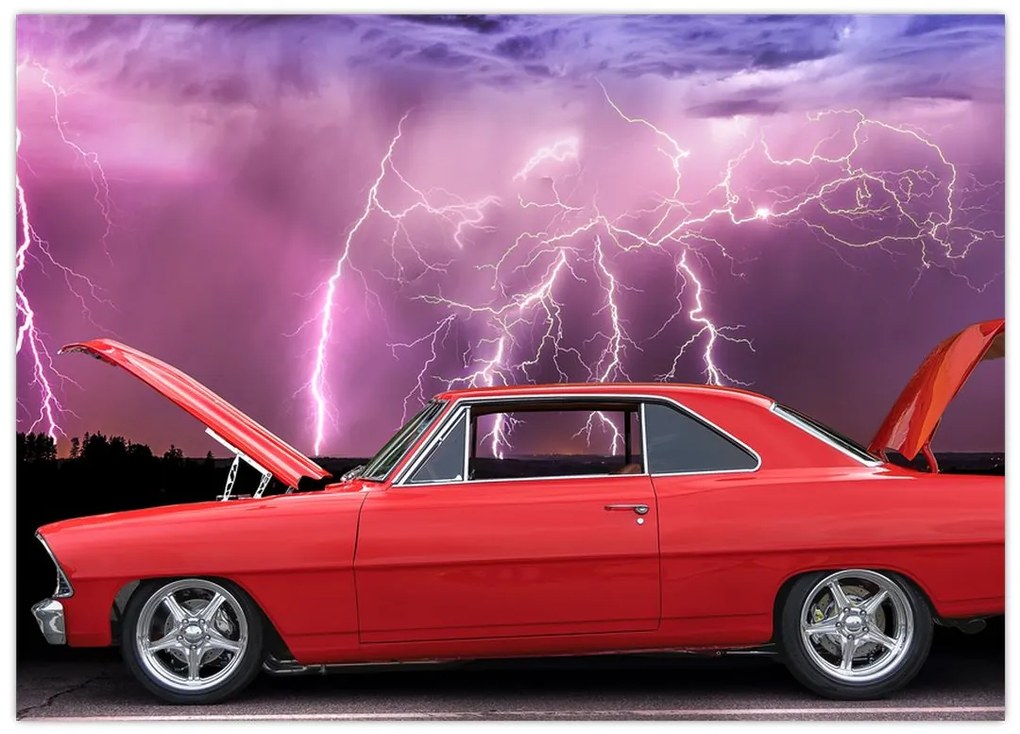 Obraz na szkle - czerwone auto (70x50 cm)