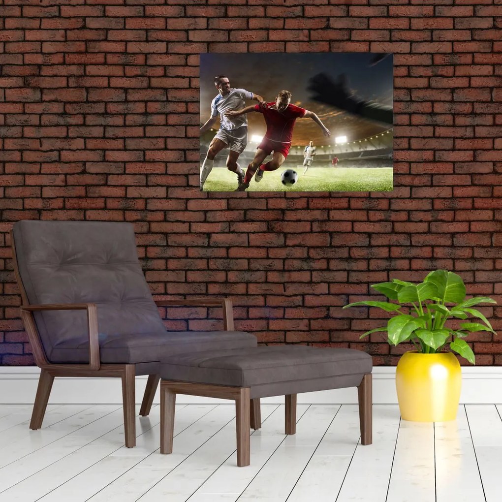 Obraz na szkle - Piłkarze w akcji (70x50 cm)