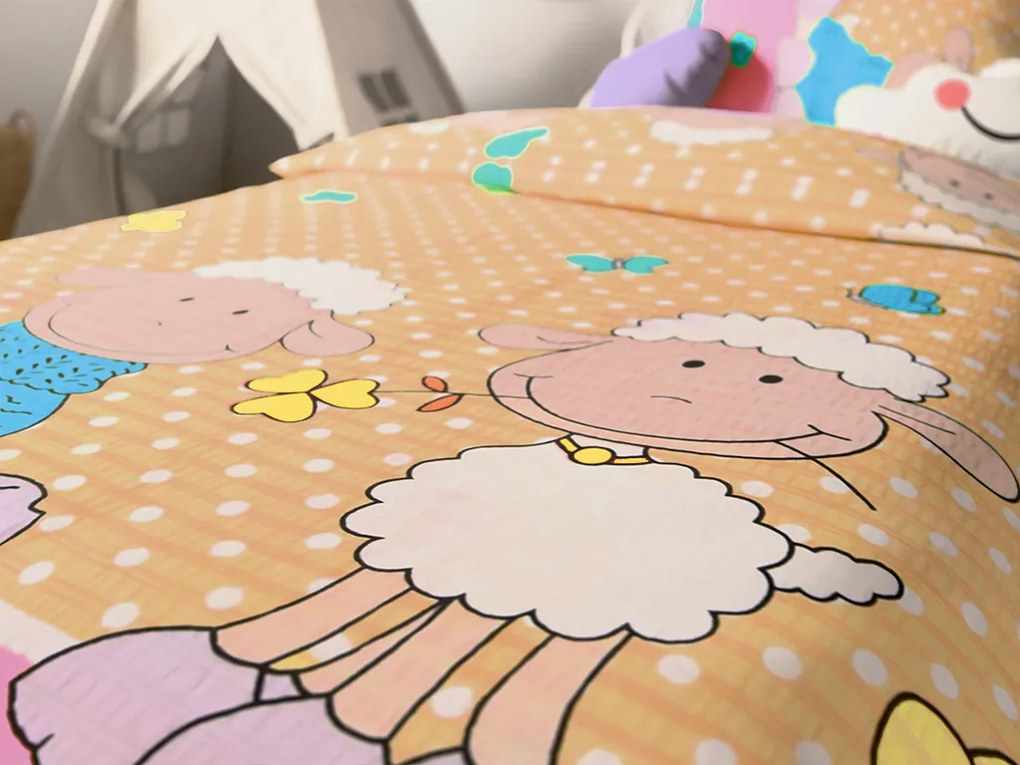 PrzytulneMieszkanie.pl PrzytulneMieszkanie.pl Pościel z kory do łóżeczka OWCZKI kremowe Rozmiar pościeli: 45 x 65 cm | 90 x 135 cm