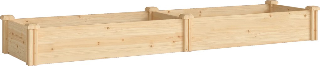 Outsunny Podwyższona skrzynia z drewna, donica z przegrodą i otwartym dnem, grządka ogrodowa 235 x 66 x 26 cm drewno naturalne | Aosom PL