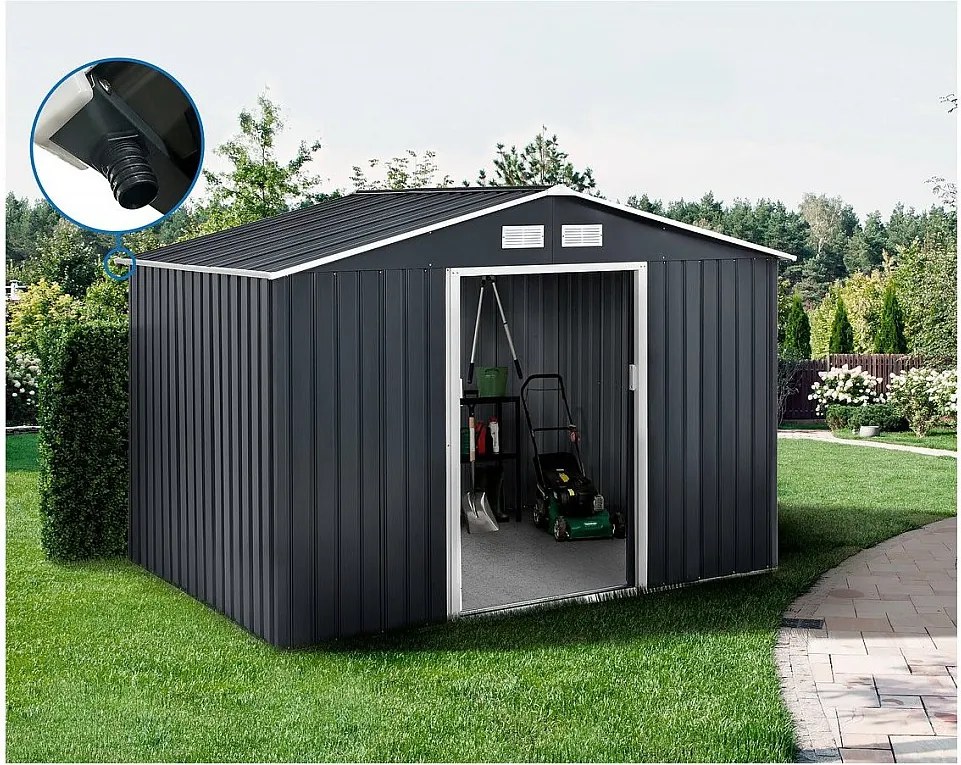 Metalowa szopa ogrodowa - "Vegas" - 7,06 m² z rynną - Szara