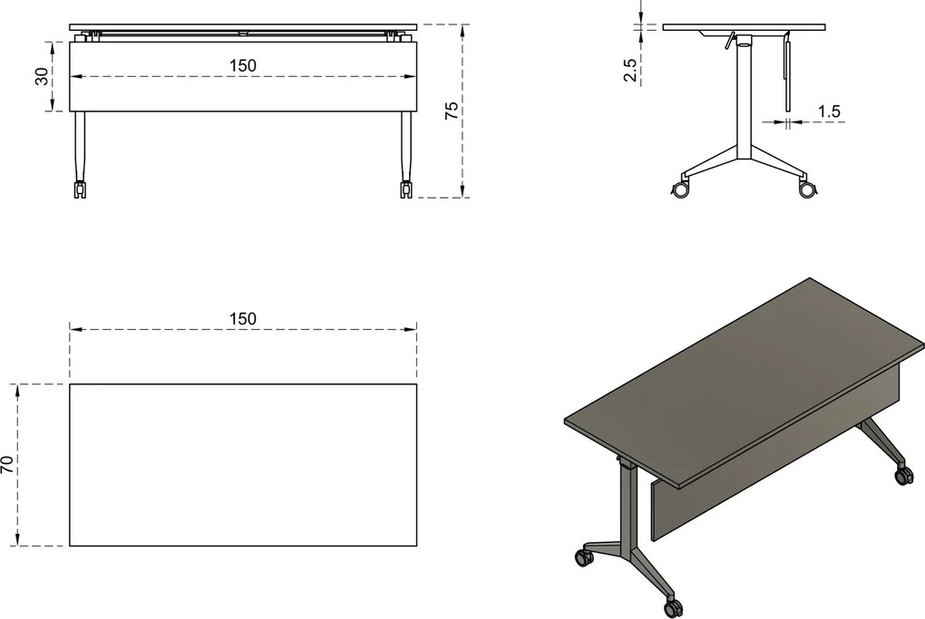 Biurko pracownicze z panelem maskującym Yumi S 150x70 cm biały/biały