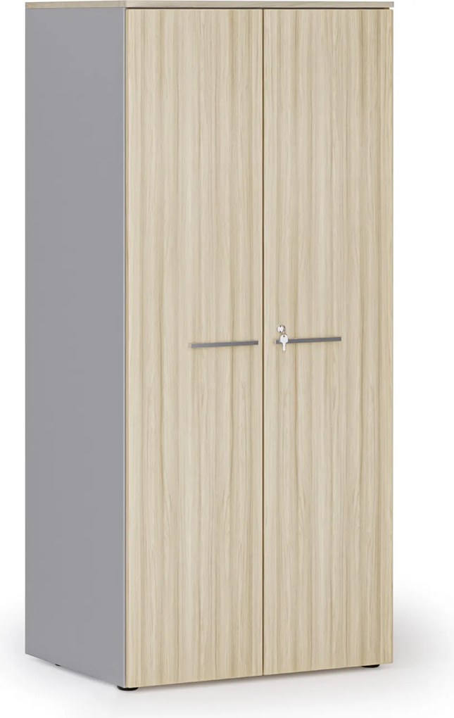 Szafa biurowa z drzwiami PRIMO GRAY, 1781 x 800 x 600 mm, szary/dąb naturalny