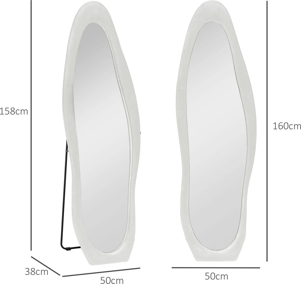 HOMCOM Pełnowymiarowe Lustro, falisty kształt, 160 x 50 cm, wolnostojące, pokrycie ramy aksamitne, do sypialni, salonu, Biały