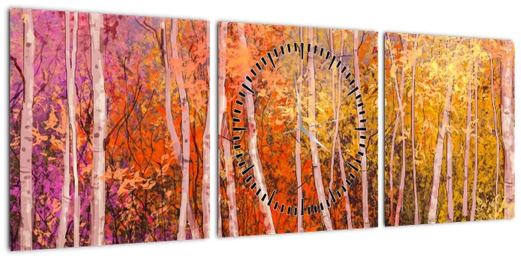Obraz kolorowego lasu (z zegarem) (90x30 cm)