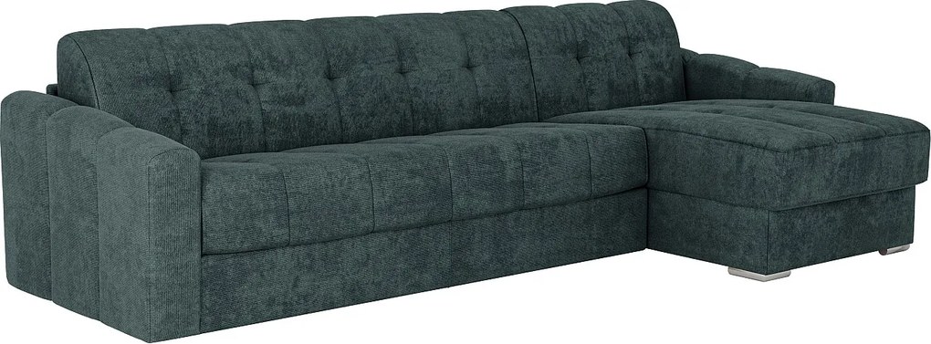 Kanapa narożna rozkładana typu express w teksturowanej tkaninie w kolorze morskiego błękitu - Powierzchnia spania na szerokich listwach 160 cm - Materac 22 cm z pamięcią kształtu - DARIELO