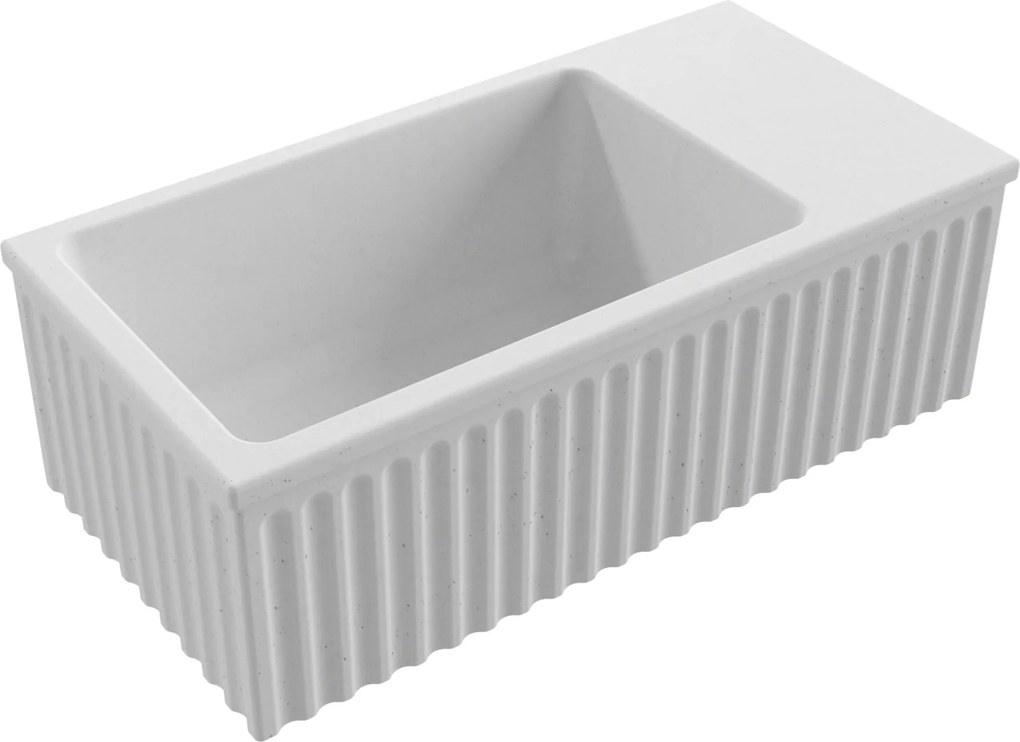 Umywalka betonowa ryflowana nablatowa / wisząca prostokątna 60 x 30 cm WELLE | różne kolory : Kolor - Biały (beton), Typ montażu - podwieszana