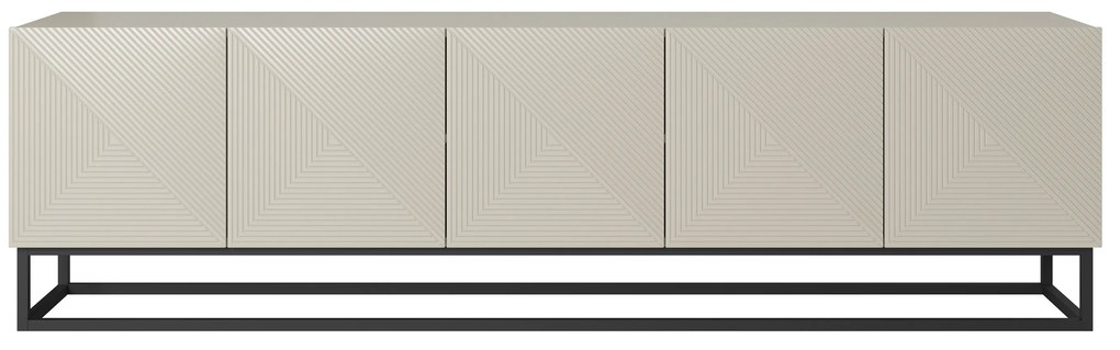 Szafka RTV Asha 200 cm z ryflowanym frontem i metalowym stelażem - kaszmir