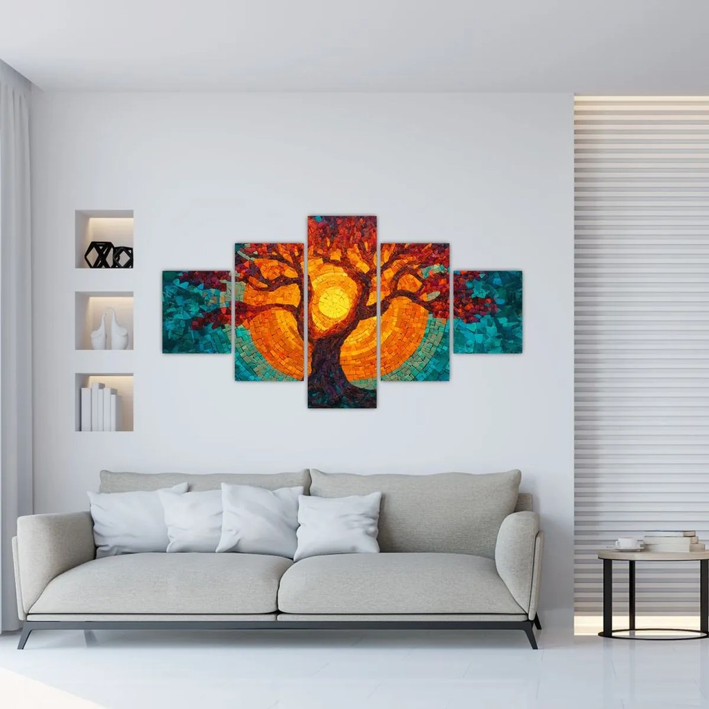 Obraz - Drzewo życia i słońce w mozaice (125x70 cm)
