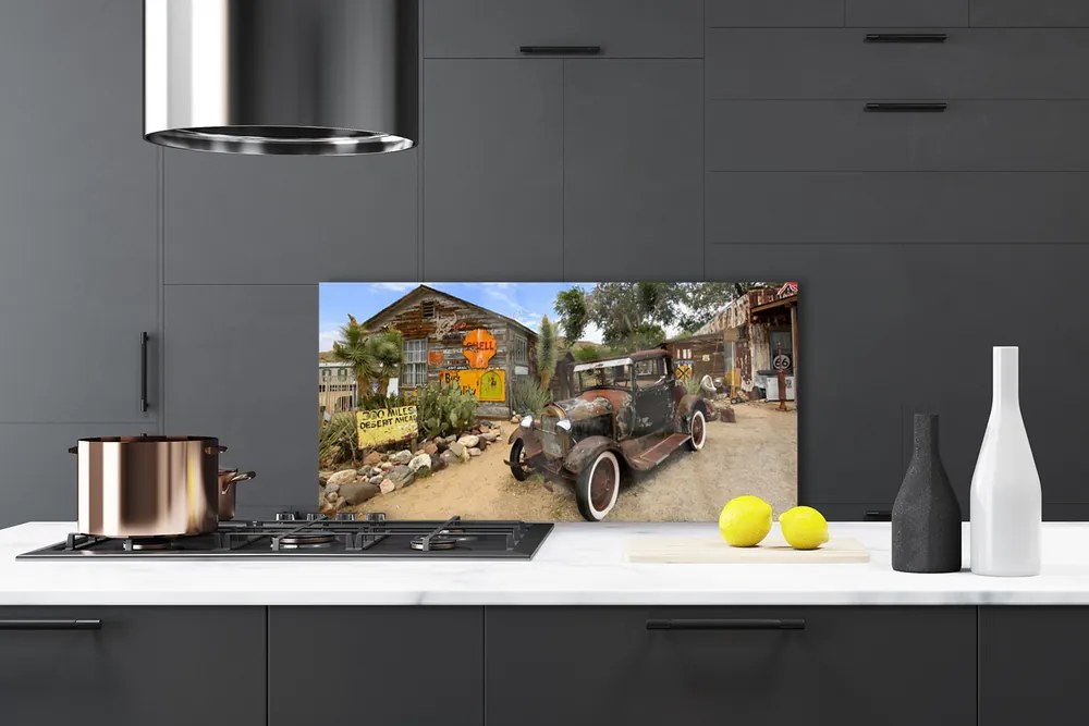 Panel Szklany Zabytkowe Auto Na Tle Kamienic