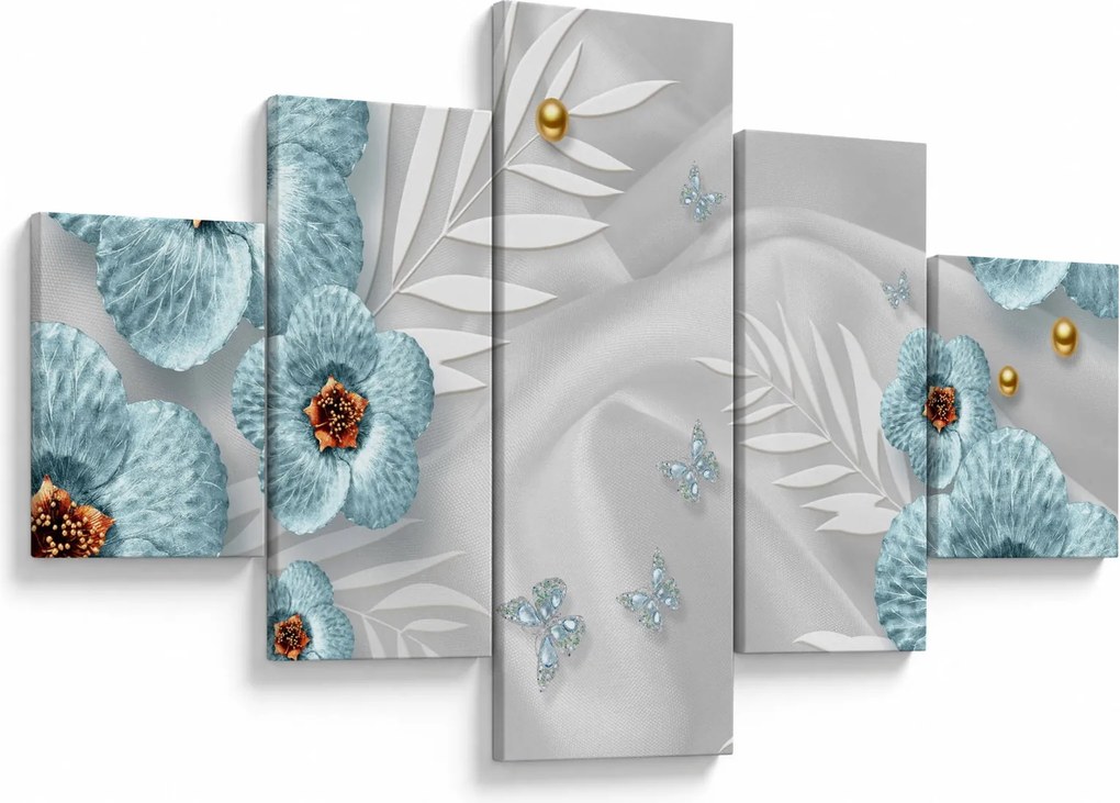 Obraz - 3D niebieskie kwiaty (125x70 cm)