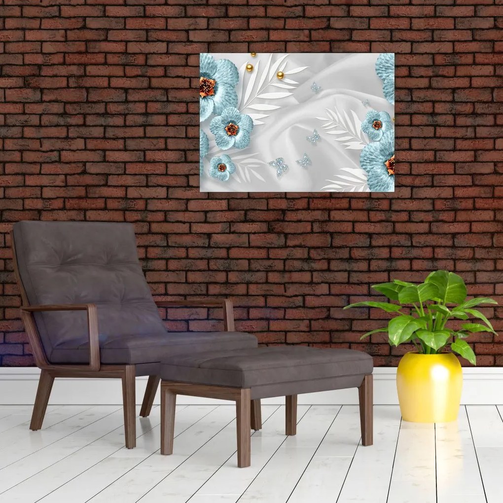 Obraz - 3D niebieskie kwiaty (70x50 cm)