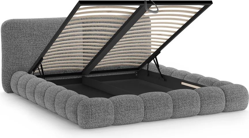 Ciemnoszare tapicerowane łóżko dwuosobowe ze schowkiem ze stelażem 180x200 cm Solange – Micadoni