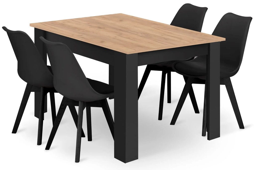 Zestaw stół prostokątny 120x80 craft, czarne nogi + 4 krzesła MARK czarne, czarne nogi