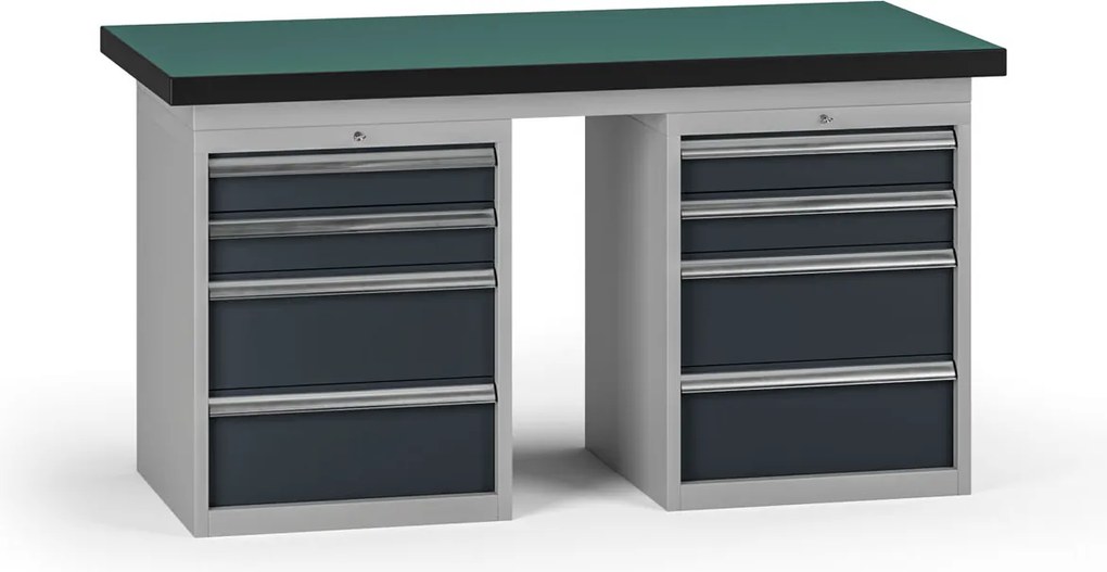 Stół warsztatowy G8, 1500 x 750 x 800 mm, 2x kontener, 8x szuflada, grafitowy