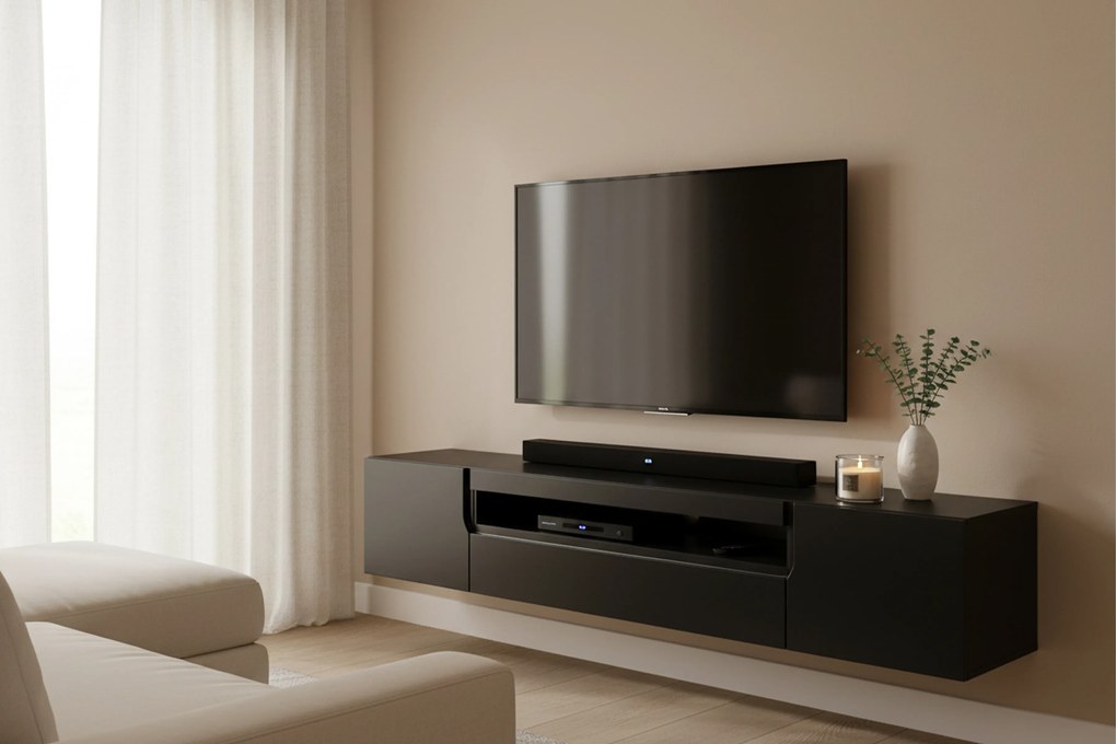 Szafka RTV wisząca Loftia 200 cm z wnęką - czarny mat