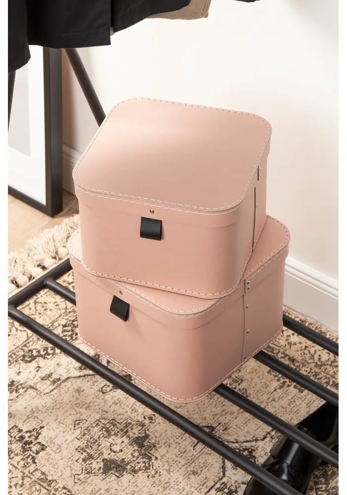 Różowe kartonowe pojemniki zestaw 2 szt. z pokrywką 28,5x28,5x19,5 cm Ludvig Paper Laminate – Bigso