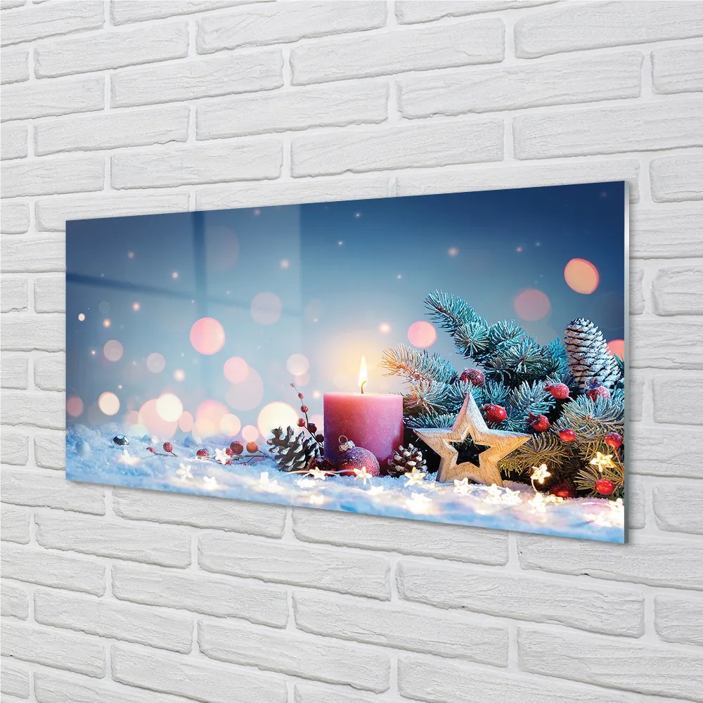 Szklany Panel Święta świeczka śnieg