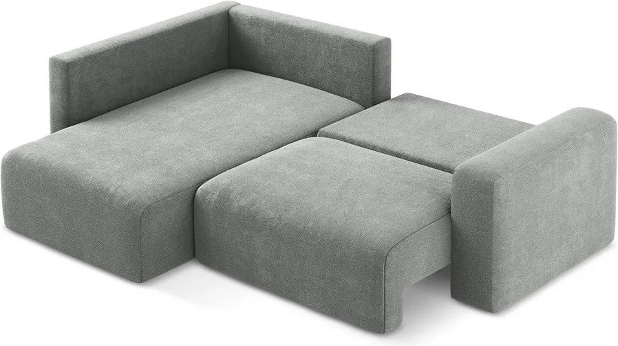 Szary rozkładany narożnik ze schowkiem z tkaniny szenilowej (lewostronny/w kształcie litery L) Kona – Makamii