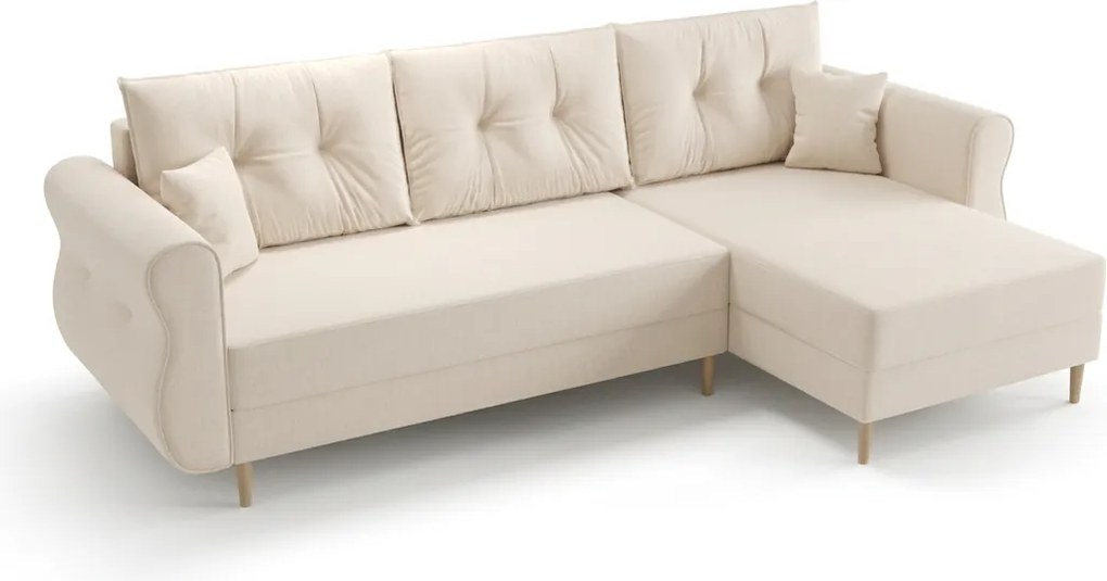 Rozkładana narożna sofa SILVIANO 230x140 cm, kremowa, uniwersalna