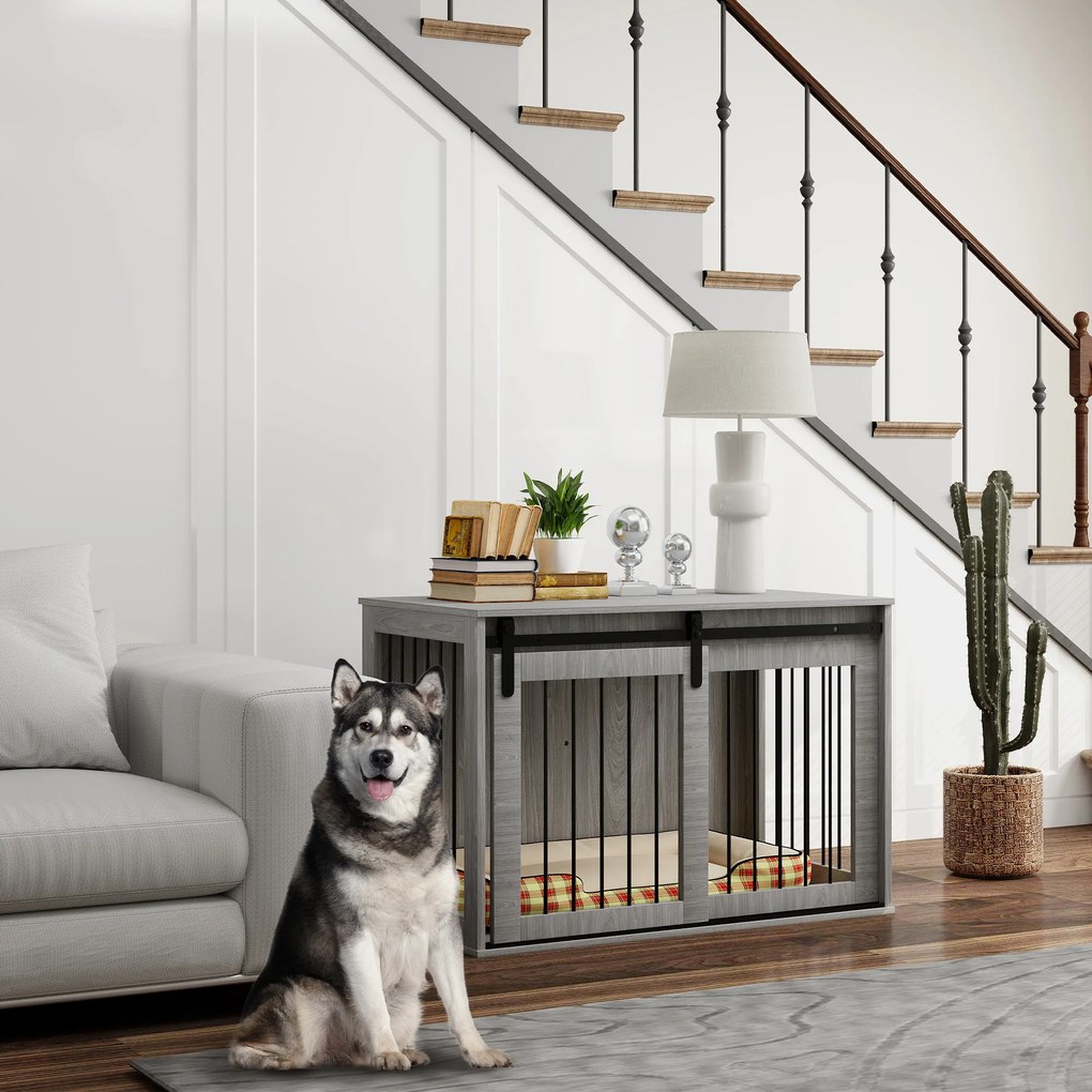 PawHut Klatka dla psa z drzwiami przesuwnymi wentylowana stalowa 98x58x61 cm szara | Aosom PL