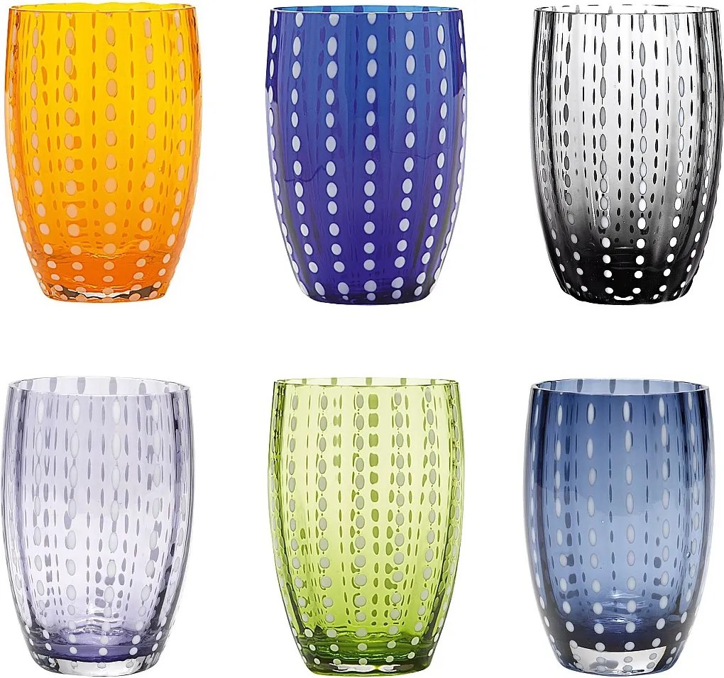 Szklanki perłowe szafranowe, mix kolorów, ręcznie dmuchane szkło 32 cl, zestaw 6 kieliszków do wody lub koktajli