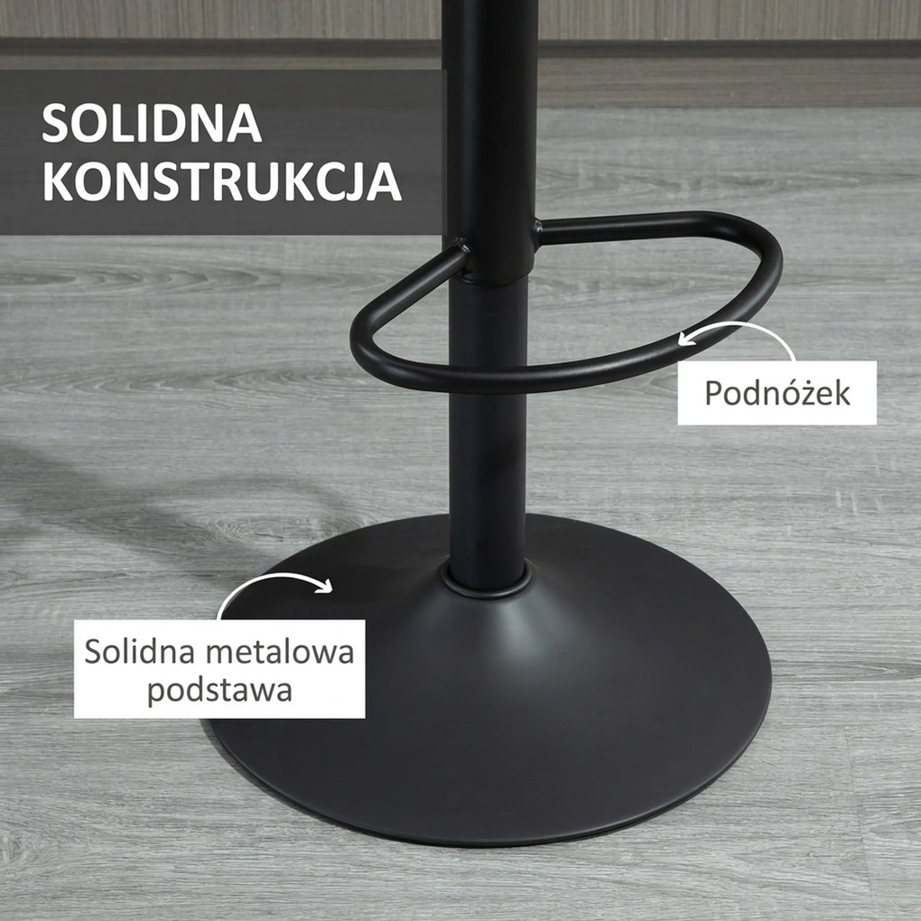 HOMCOM Stołki barowe regulowane retro szare czarne z podnóżkiem wygodne krzesła kuchenne do wyspy | Aosom PL