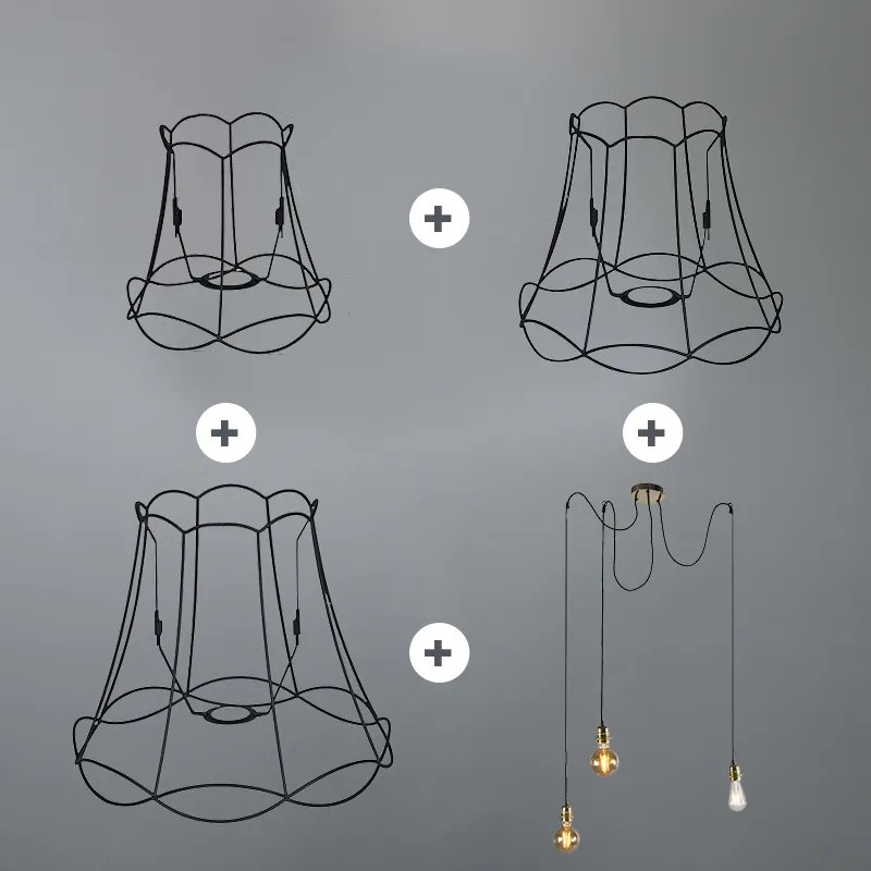 Retro lampa wisząca czarna - Granny Frame 3 Retro Oswietlenie wewnetrzne