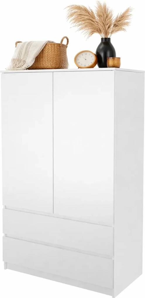 Biała szafa dwudrzwiowa z szufladami H9-P22