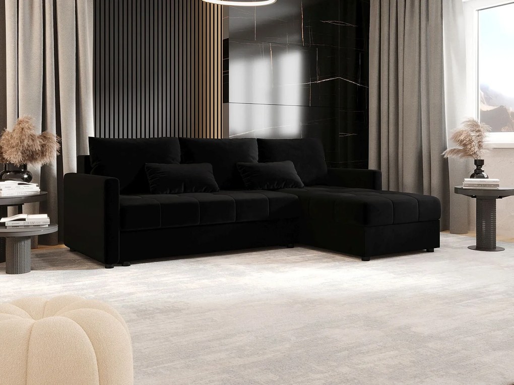 BEDANTE narożnik MOS L BIS Itaka 15 czarny prawa z funkcją spania sofa w kształcie litery L z pojemnikiem na pościel sofa do salonu kanapa sofa rozkładana