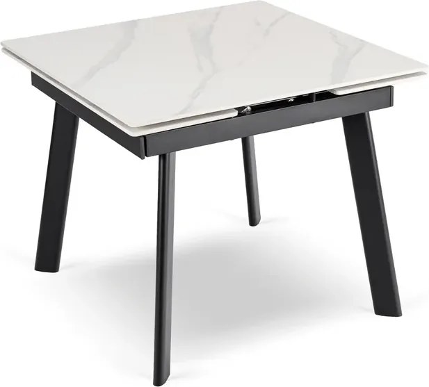 Stół Rozkładany Kwadratowy LARES 90-150 cm Ceramiczny Biały Marmur/Czarny Skandynawski