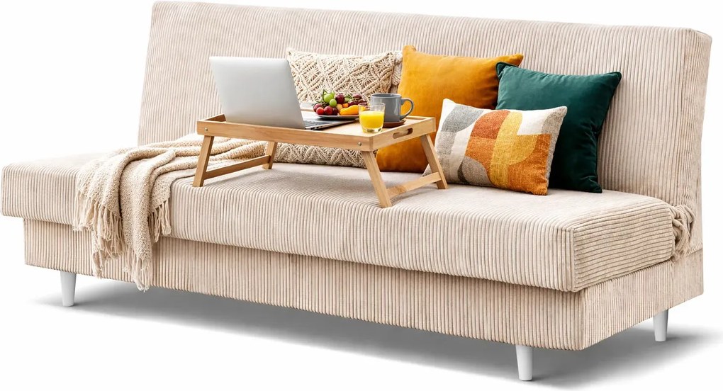 Beżowa tapicerowana wersalka sztruksowa z funkcją spania F6-G54