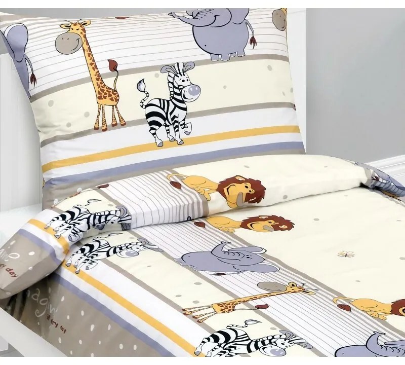 Bellatex Pościel dziecięca bawełniana JuniorSafari beżowa, 140 x 200, 70 x 90 cm